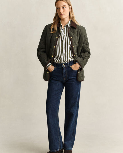 Relaxed Striped Poplin Shirt - Country Green