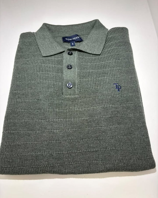 Tom Penn 3 Button Polo - Olive