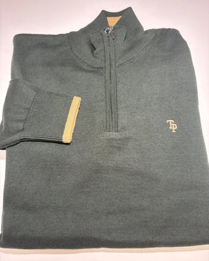 Tom Penn 1/4 Zip Knit - Dark Khaki