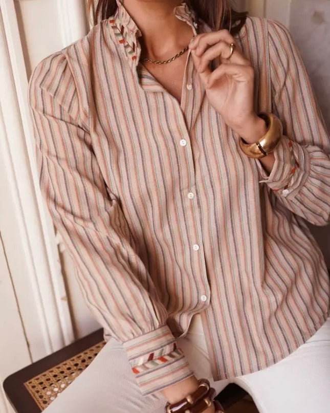 Sadie Ruffle Collar Pinstripe Blouse