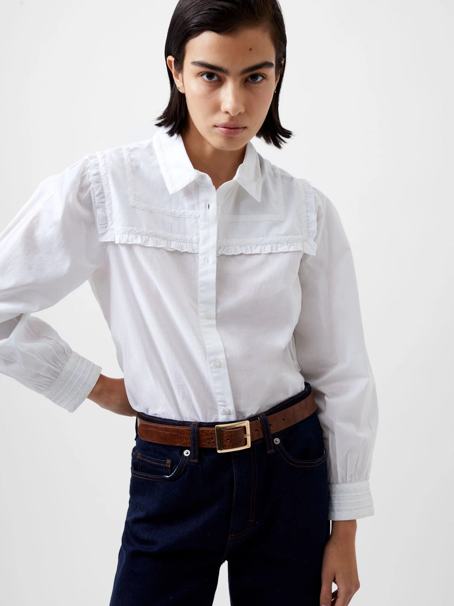 Amelie Cambric Embroidered Shirt - White