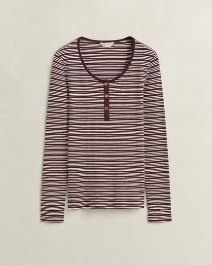 Ribbed Long Sleeve Henley Top - Darkened Wine