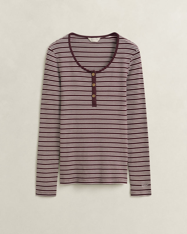 Ribbed Long Sleeve Henley Top - Darkened Wine