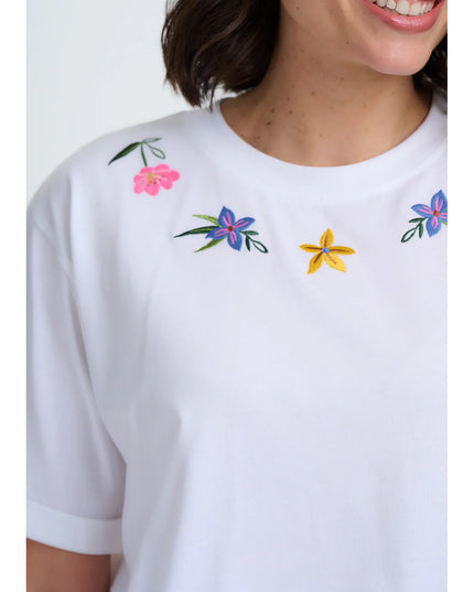 Celia Boxy T-Shirt - White, Flower Chain