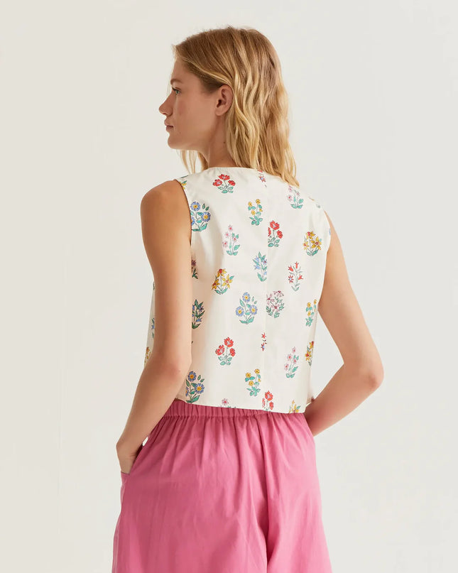 Floral Embroidered Waistcoat - Cream
