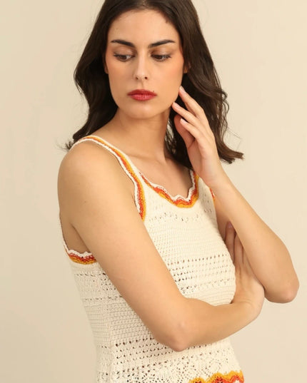 Savannah Scallop Trim Crochet Tank Top - Beige