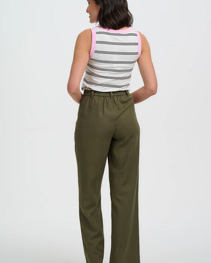 Lois Wide Leg Trousers - Olive, Decorative Stitch