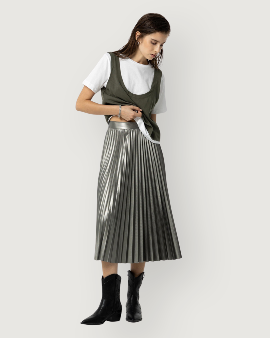 Tiffosi Metallic Pleated Midi Skirt