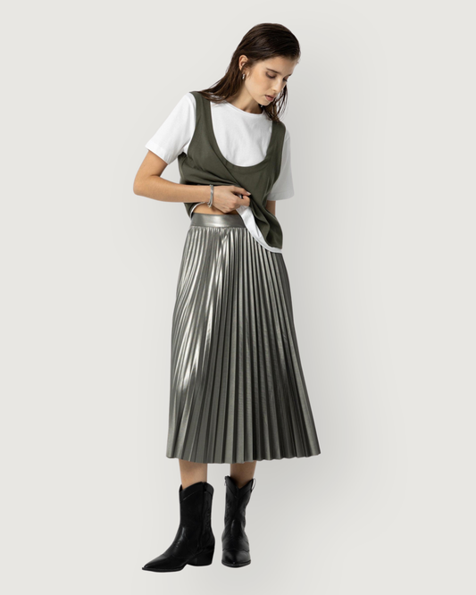 Tiffosi Metallic Pleated Midi Skirt