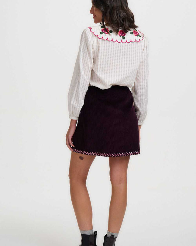 Nessy Scallop Collar Blouse - Off White, Blooming Roses