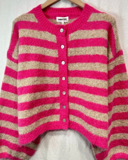 Emily Nautical Stripe Cardigan - Fuschia