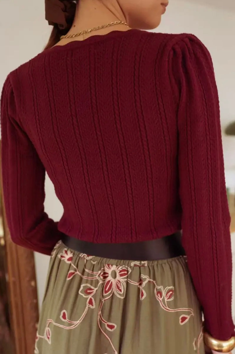 Allie Open Knit Top - Burgundy