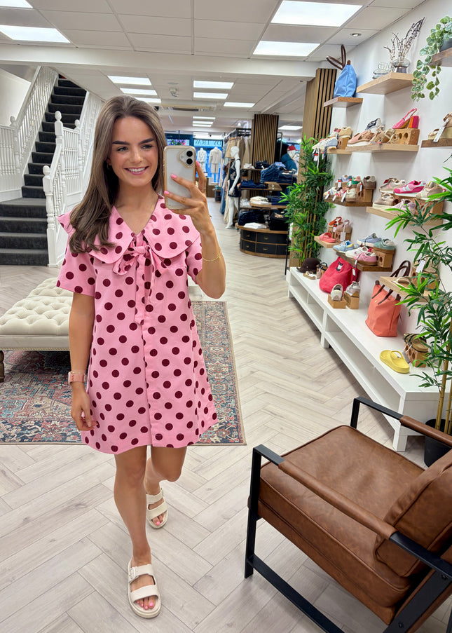 Lana Retro Polka Dot Sailor Dress - Pink