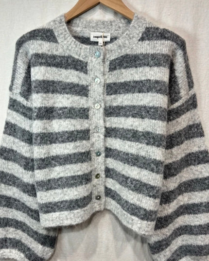 Emily Nautical Stripe Cardigan - Grey