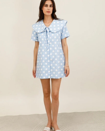 Lana Retro Polka Dot Sailor Dress - Blue
