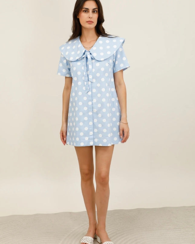 Lana Retro Polka Dot Sailor Dress - Blue