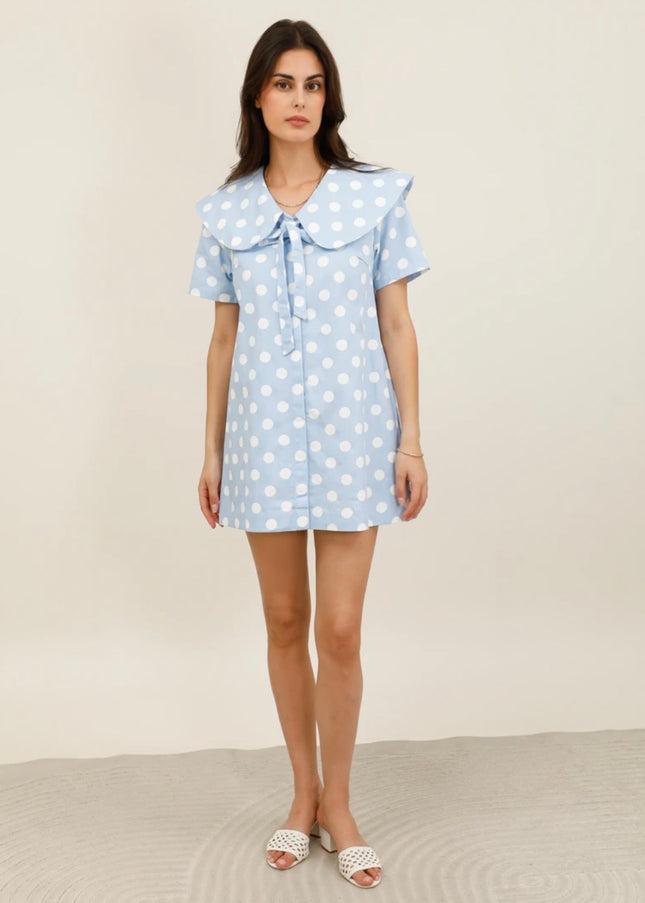 Lana Retro Polka Dot Sailor Dress - Blue