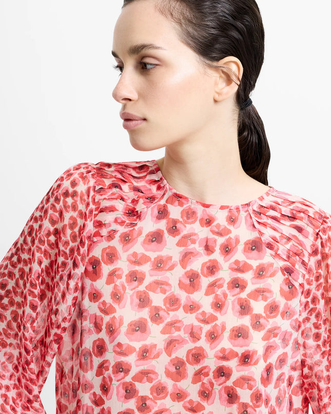 Poppy Enima Semi Sheer Top - Red Multi