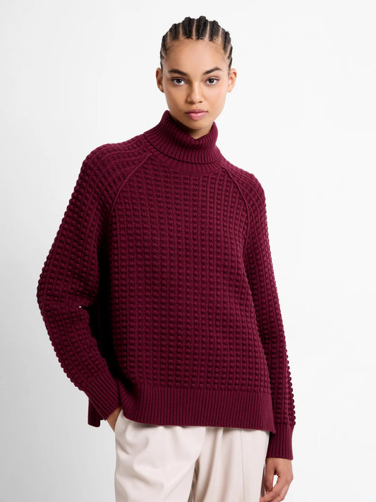 Keya Popcorn Long Sleeve High Neck Jumper - Bordeaux Red
