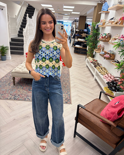 Lyla Floral Crochet Top - Green Floral
