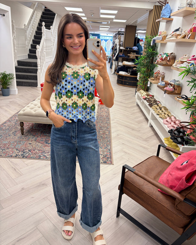 Lyla Floral Crochet Top - Green Floral