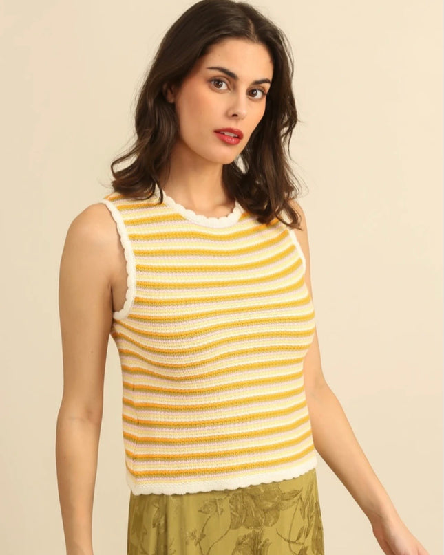 Kara Striped Crochet Tank Top - Lemon