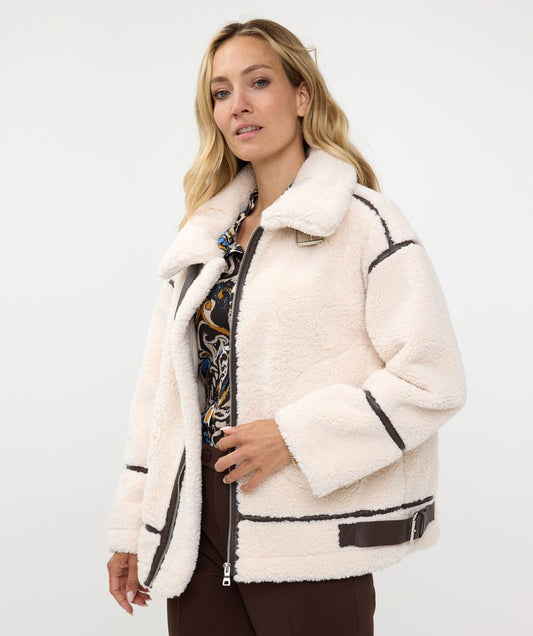 EsQualo - Bonded Suede Faux Fur Jacket - Biscuit