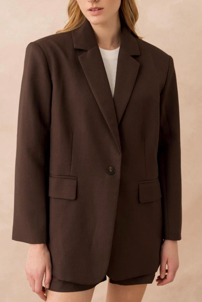 Annie Straight-Cut Structured Blazer - Chocolate Brown