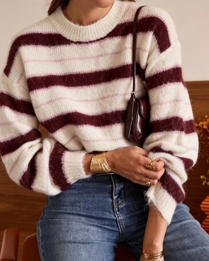Sophie Airy Striped Jumper - Burgundy