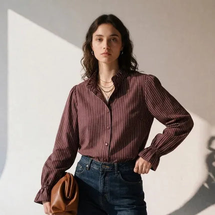 Mollie Striped Blouse - Burgundy