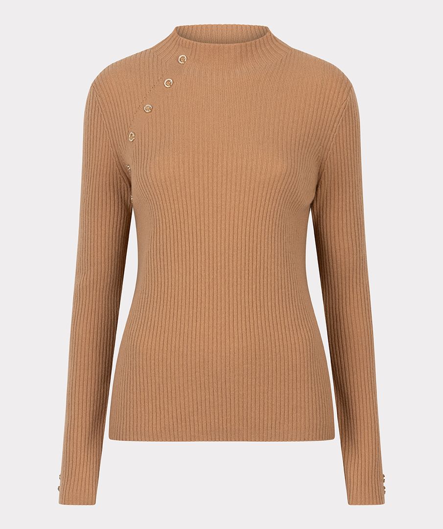 EsQualo - Assymmetrical Button Merino Sweater - Brandy