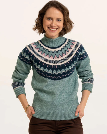 Brakeburn Green Alma Fairisle Knitted Roll Neck Jumper