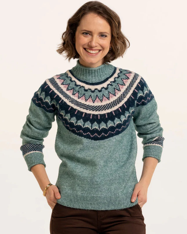 Brakeburn Green Alma Fairisle Knitted Roll Neck Jumper