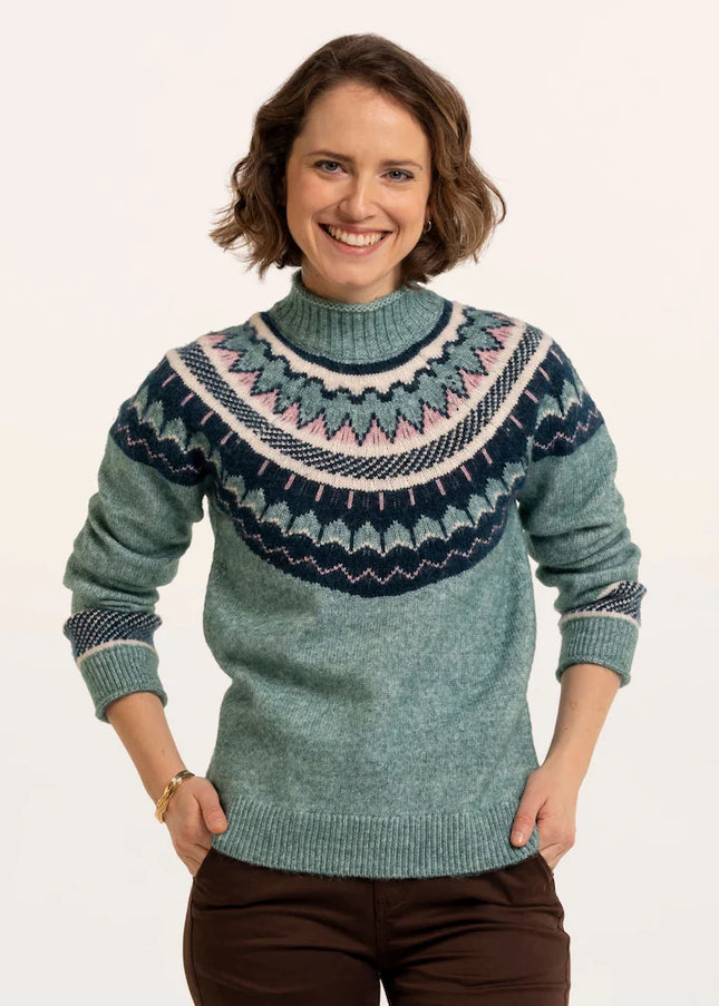 Brakeburn Green Alma Fairisle Knitted Roll Neck Jumper
