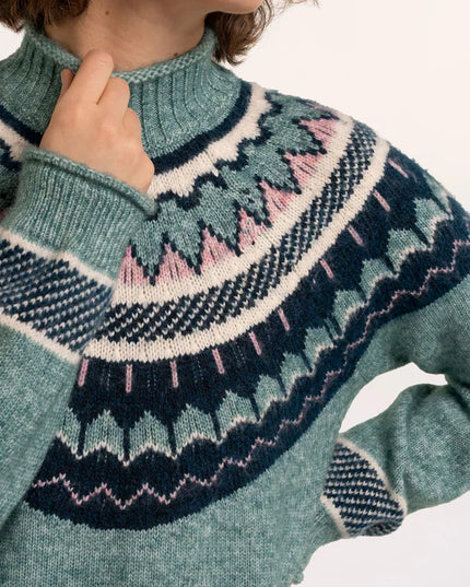 Brakeburn Green Alma Fairisle Knitted Roll Neck Jumper