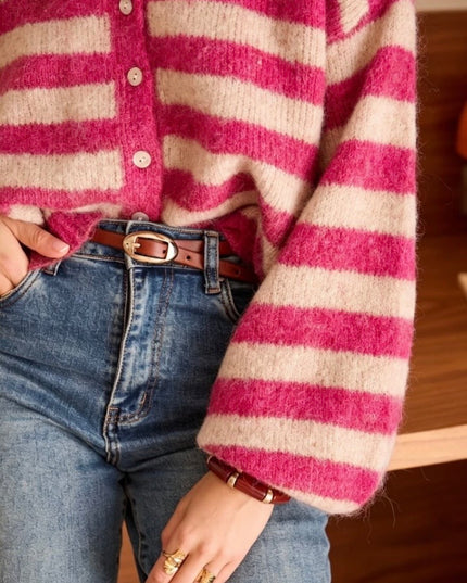 Emily Nautical Stripe Cardigan - Fuschia