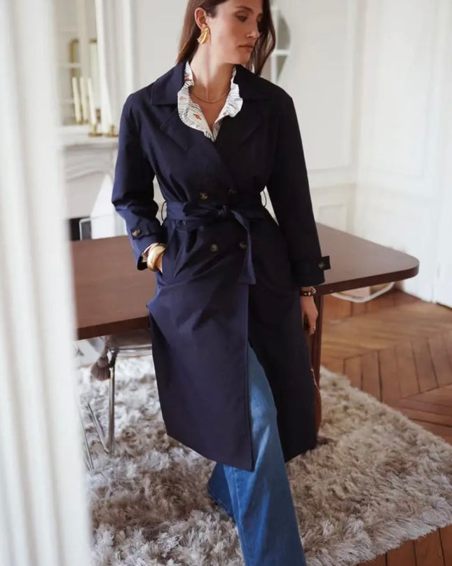 Alaina Double Breasted Trench Jacket - Navy