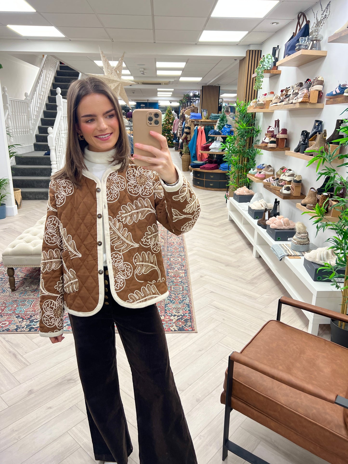 Elsie Embroidered Quilted Jacket - Camel