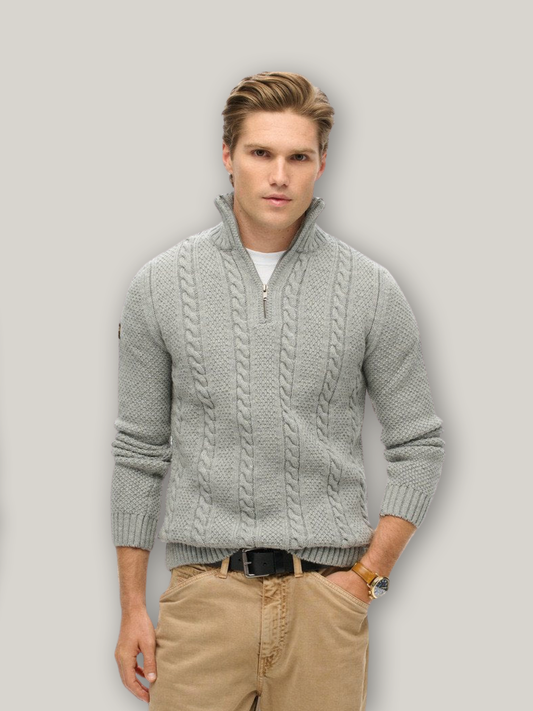 Vintage Jacob Cable Knit Half Zip Jumper - Mid Grey