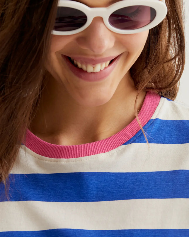 Striped Ringer Tee - Blue/Pink
