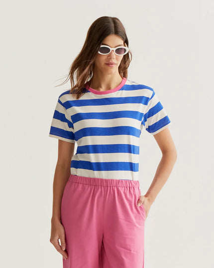 Striped Ringer Tee - Blue/Pink