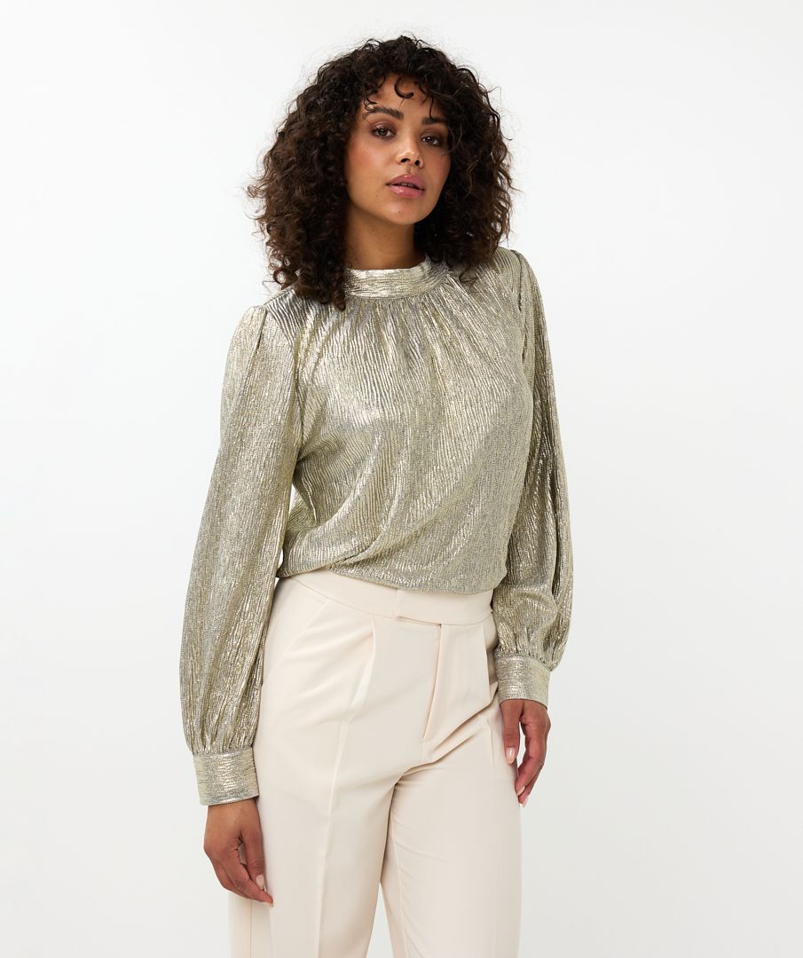 Esqualo - Fancy Foil Plisse Blouse - Green