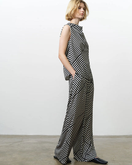 Striped Damasco Cowl Neck Tank