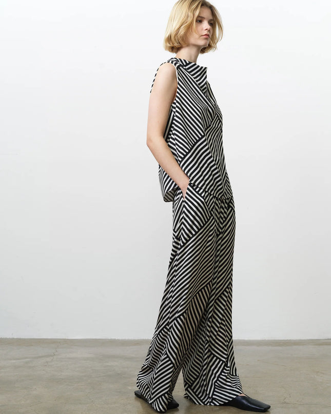Striped Damasco Cowl Neck Tank