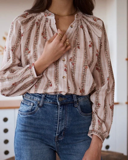Florine Floral Print Blouse - Taupe
