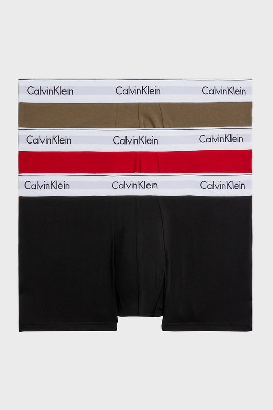 Calvin Klein Classic Fit 3 Pack Modern Cotton Stretch Trunk Set - Fuschia Berry/Grey Olive/Black
