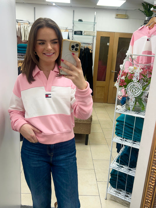 Block Stripe Rugby Sweatshirt - Ballet Pink