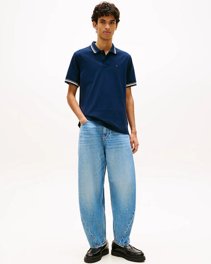 Tommy Flag Regular Fit Tipped Polo Shirt - Dark Blue