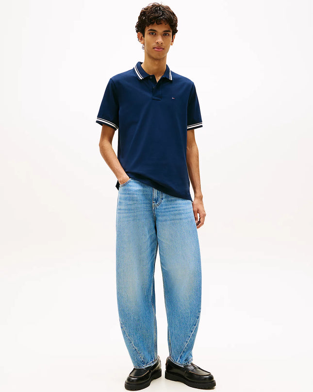 Tommy Flag Regular Fit Tipped Polo Shirt - Dark Blue