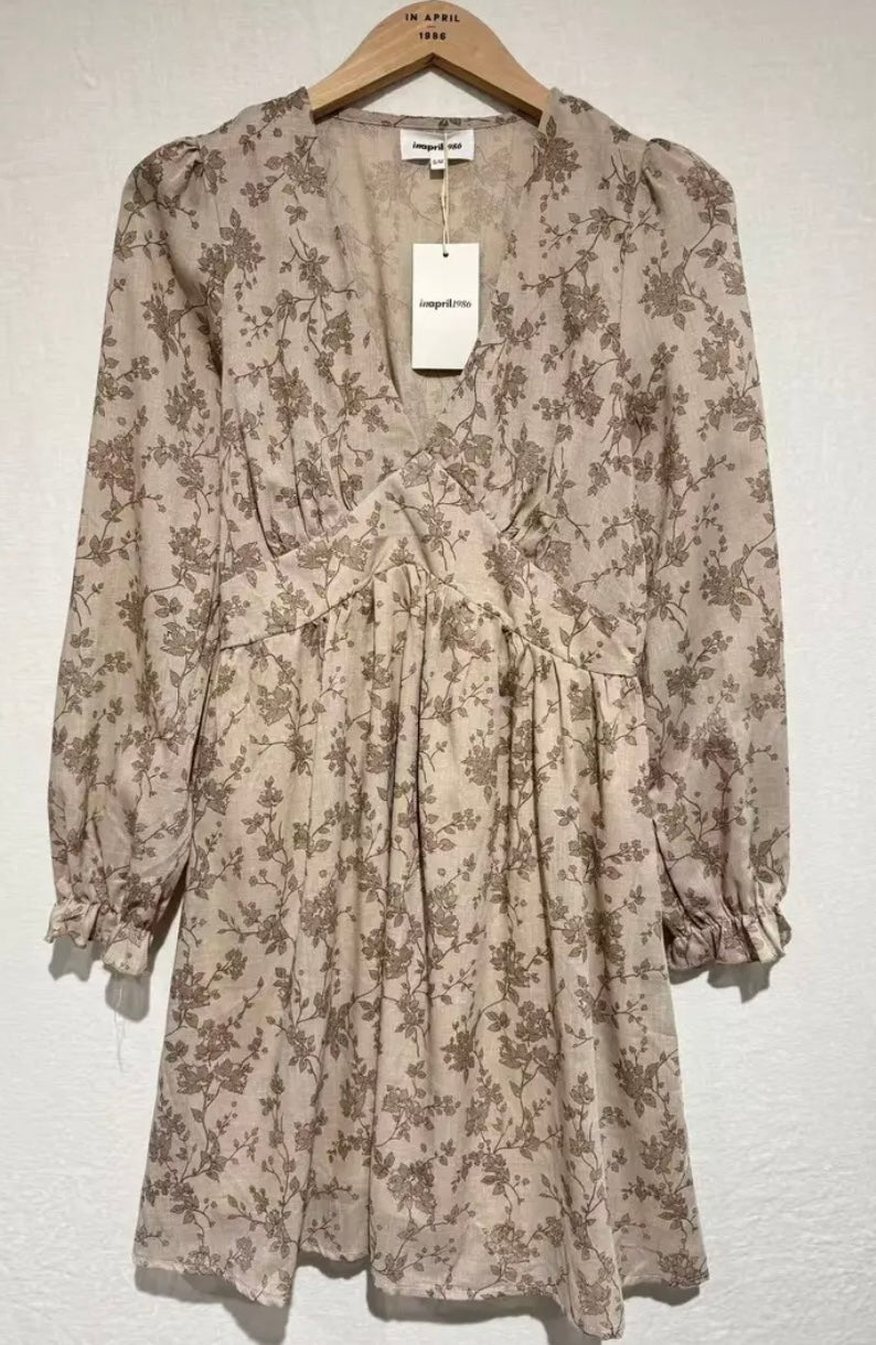 Jane Short Floral Dress - Taupe